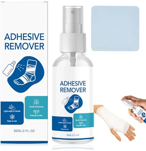 60ml Skin Adhesive Remover Spray with Small Towel, Gentle Quick Dry Stoma Adhesive Remover Spray for Bandages Plasters