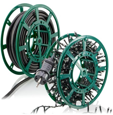 com-four® 2x Kabeltrommel aus Kunststoff - Leerer Kabelaufroller für Kabel, Lichterketten, Bänder und Drähte – Handkabeltrommel für Haus, Garten und Camping (02 Stück - Aufroller Ø 21.5cm)