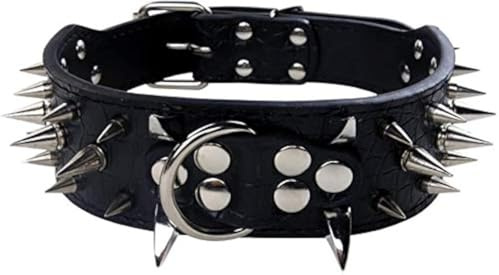 Hundehalsband Mit Scharfen Stacheln Besetzte Luxuriös Gepolsterte Lederhalsbänder für Mittelgroße Hunde 5cm Breite Halskette Gegen Beißen (XS, SW-SB)