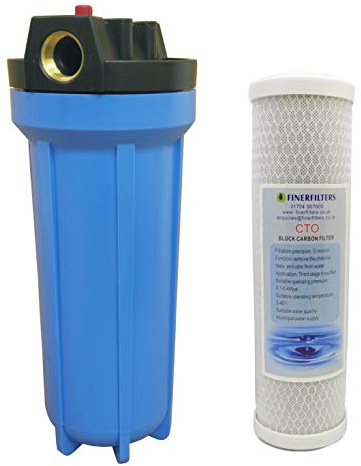 10 Standard Water Filter Housing with 3/4 ports and Pressure Reducing Valve | Black Lid, Blue Housing (+Carbon Block)