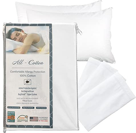 National Allergy Federa copricuscino in 100% cotone di alta qualità, con cerniera, king size, confezione da 4, 300 fili, ipoallergenica, con cerniera, federa traspirante