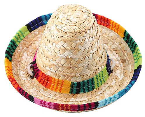 Pssopp Multicolor Mexican Sombrero Hat for Small Dogs and Cats, Straw Material, Adjustable Size, Fiesta Party Decoration