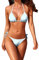 Tainehs Bikini für Damen, Neckholder, Triangel, sexy, Tangahöschen an beiden Seiten zu binden, Weiss/opulenter Garten, Medium