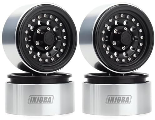 INJORA Crawler Felgen 1,9 Beadlock Felgen Metallische Räder Felge für 1:10 RC Crawler Axial SCX10 Pro TRX4 Bronco VS4-10 Redcat Gen 8 7 Pro Enduro(Schwarz)
