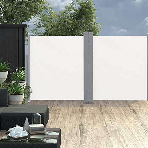 Tidyard Ausziehbare Seitenmarkise Doppelt 170 x 600 cm Creme Sichtschutz Sonnenschutz Windschutz Seitenrollo Markise Seitenwandmarkise Balkon Garten Terrasse Seitenmarkise Zertifiziert Sonnenschutz