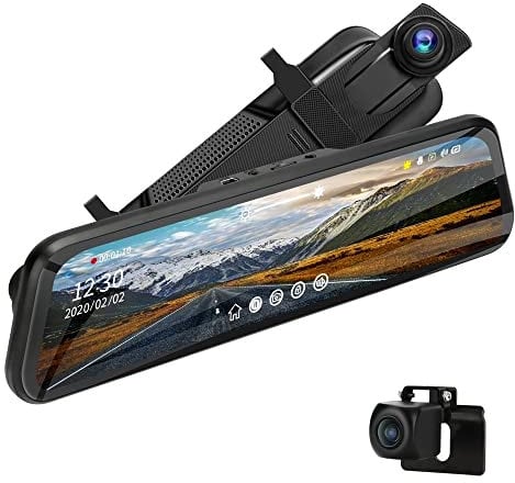 24H Monitor Parcheggio Dash Cam Specchietto Retrovisore 10'' con Hardwire kit, 1080P Touchscreen Telecamera per Auto Retrovisione,Sensore G, Registrazione Loop, 170° Visione Notturna