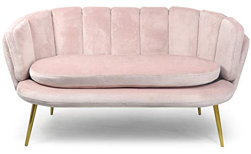 Menzzo Canapé 2 Places Arrondi Brenda Velours Rose Pieds Or