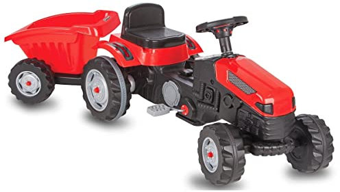 JAMARA 460825 - Trettraktor Strong Bull mit Anhänger - Kippschutz, Antrieb durch Treten der Pedale, leichtgängiges Lenkradsystem, verstellbarer Sitz, Hupe, Maximalgewicht 60 KG