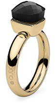 Qudo Firenze Edelstahl gold farbener Ring mit jet Stein (schwarz rose) (56)