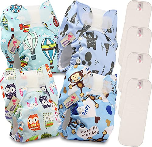 Littles & Bloomz Pocket Mehrwegwindeln Baby Windel Neugeborene und Frühchen 4 Neugeborene Windeln 4 Neugeborene Microfasereinlagen NB-401MF4