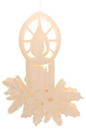 exclusiv-holzkunst Fensterbild Kerze groß mit Zweigen