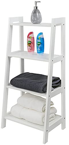 Taylor & Brown White 4 Tier Ladder Shelf Wooden Storage Unit Rack Display Shelving Stand Free Standing Space Saving for Bathroom Living Room - H90cm x W43cm x D30cm