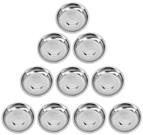 Sala da Salsa Ciotole in Acciaio Inox: 10 PZ Mini Piatti Rotondi- 1 Set Bianco Serviamo Salsa di Soia Piatto Caduta Resistente alla Tuffa Condimento - Giapponese Sushi