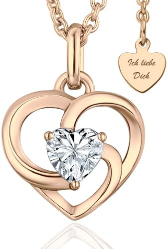Halskette Damen Rosegold Herzkette Rose Gold Kette vergoldet Damenkette Ich Liebe Dich Herz-Anhänger Kettenanhänger Rosegoldschmuck Schmuck Geburtstag Weihnachten Jahrestag Geschenke Frauen Freundin