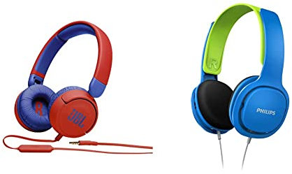 JBL Jr310 On-Ear Kinder-Kopfhörer in Rot-Blau & Philips Kinderkopfhörer SHK2000BL/00 Kinderkopfhörer On Ear (Lautstärkebegrenzung 85 db, Ergonomischer Bügel, 32-mm-Neodym-Lautsprechertreiber) Blau