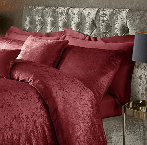 ED Luxury Crushed Velvet Duvet Quilt Cover Bedding Linen Set With Housewife Pillowcases Ultra Soft Duvet Cover Set [Double, Red]