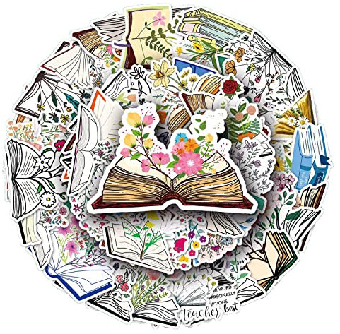 Buch Blume Aufkleber Book Flower Sticker Set 50 Stücke Deko für Auto Laptop Skateboard Fahrrad Moped Motorrad Fahrrad Computer,Geeignet für Erwachsene Kinder