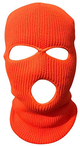 Haveratio 3 Agujeros de Punto Cubierta de Cara Completa esquí Invierno cálido Ciclismo neón Color sólido pasamontañas Sombrero Halloween Fiesta Cosplay Gorra neón Naranja
