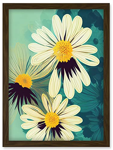 Doppelganger33 LTD Abstract Illustration Daisy Blossoms Flowers Painting Artwork Framed Wall Art Print A4