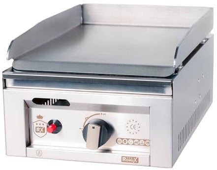 Romux® Plancha Industrial de Acero Inoxidable a Gas 30 cm Sobremesa Grosor de la Placa 4 mm para un Rápido Calentamiento con Termopar CE | Potencia 3 kW | Bares y Restaurantes