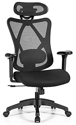 COSTWAY Ergonomischer Bürostuhl mit Verstellbarer Lendenstütze & Kopfstütze, Schreibtischstuhl höhenverstellbar, Wippfunktion bis 135°, Computerstuhl Drehstuhl für Büro und Homeoffice