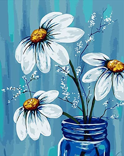 Malen nach Zahlen für Erwachsene, Blumen in den Flaschen Erwachsene Farbe nach Zahl für Wanddekoration, Blume Pflanzenfarbe nach Zahlen, 40 x 50cm Ölgemälde Kits Geschenk für Kinder und Erwachsene