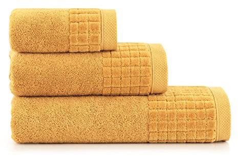 ZWOLTEX 3 Flauschige Handtücher aus 100% Ägyptischer Baumwolle I Gästehandtücher Duschtuch Badetuch - Handtuch Set Paulo - (1x 70x140 + 1x 50x100 + 1x 30x50) - YL-015T Mustard Paulo