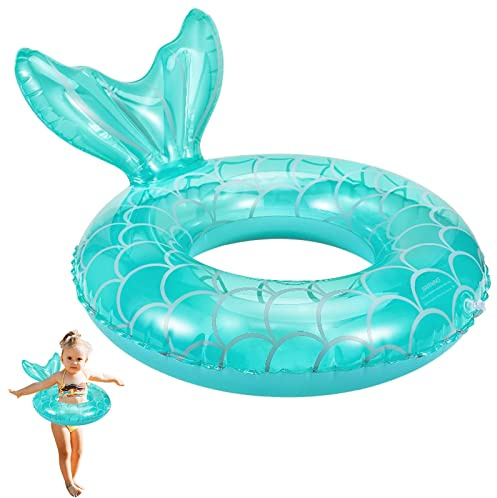 Schwimmring Kinder, Meerjungfrau Schwimmring Glitter Schwimmreifen, Schwimmhilfe Schwimmender Ring für Kinder 4-9 Jahre(Blau)