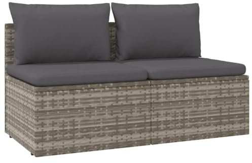 vidaXL Gartensofa 2-Sitzer mit Kissen Sofa Mittelsofa Couch Rattanmöbel Gartenmöbel Garten Lounge Terrasse Balkon Stauraum Grau Poly Rattan