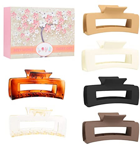 Wolfway 4 Pollici Grandi Fermagli per Capelli - 6 Pezzi Clip per Artigli per Capelli Spessi - Grandi Clip Rettangolari Antiscivolo in Acrilico per Donne e Ragazze