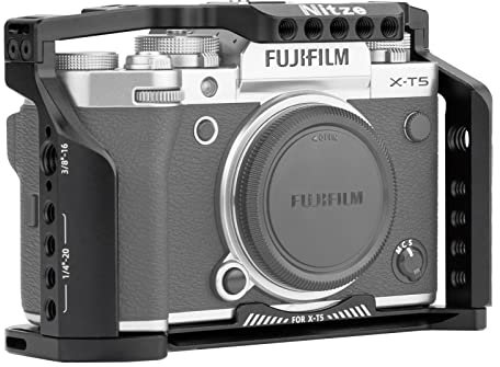 Nitze Cage für Fujifilm X-T5 Kamera mit Built-In NATO Rail und Arca Swiss QR Platte, Aluminiumlegierung Kamera Käfig für Fuji XT5 Includes Cold Shoe and 3/8-16 ARRI Aufnahmelöchern– T-F03A
