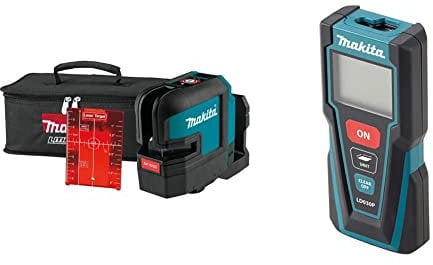 Makita SK105DZ Akku-Kreuz Linienlaser rot 12 V max. (ohne Akku, ohne Ladegerät) & LD030P Entfernungsmesser 30 m, Schwarz, Türkis, Blau, Silber
