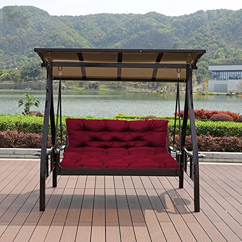 NENIUX 10CM Thick Canopy Swing Bench Cushions with Backrest, Waterproof 2/3 Seater Garden Bench Pads Hammock Seat Mats for Patio Porch Outdoor Furniture, Washable,150 * 100 * 10cm,Dark Red