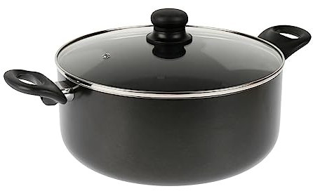 Crealys 529423 Faitout Ø 28 cm aluminium pressé couleur GRIS FONCE poignées thermorésistantes revêtement noir anti-adhérent - couvercle vapeur en verre - tous feux dont induction
