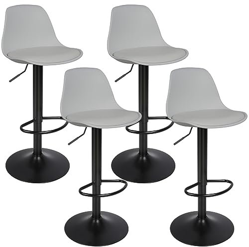 RELOVE Lot de 4 tabourets de Bar, Tabouret de Bar en Cuir synthétique réglable en Hauteur,tabourets de Bar Cuisine Design SIG,Réglable en Hauteur et Rotative à 360°-4pc-B Gris Clair