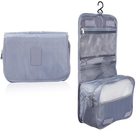 Travel Toiletry Bag Hanging Wash Bag Mens Toiletry Bags Toiletries Organiser Waterproof Washbag for Men Women Makeup Bag Portable Bathroom Storage Bags Grey Toilet Bag