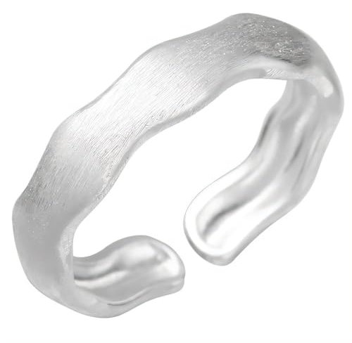 NicoWerk Damen Silberring Gebürstet aus 925 Sterling Silber Bandring Matt Gewellt Schmal Schlicht Dezent Edel Elegant Asymmetrisch Glatt SRI978