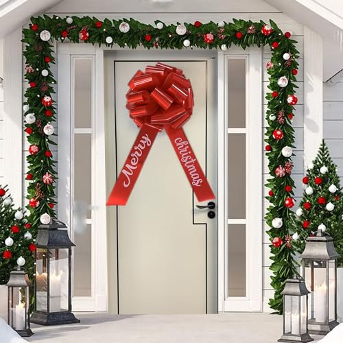 Chexin Große Weihnachtsschleifen, Große Masche, Riesen Geschenkschleife-XXL 45cm, Große Rote Schleife für Weihnachtsdeko Weihnachtsbaum Kranz Party Neujahr DIY, Schleifen mit “Merry Christmas” Bänder