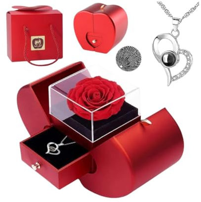 CERABELL Ewige Rose Geschenk mit Ich liebe dich Halskette,Rose Geschenk für Ihre Frau, Mutter,Freundin,Schmuck-Geschenkbox zum Muttertag,Geburtstag,Hochzeit,Ostern,Valentinstag