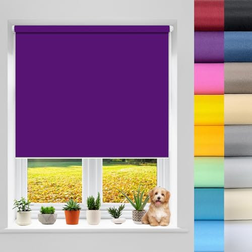 Verdunklungsrollo ohne Bohren 35 x 120 cm Seitenzugrollo Easyfix, Rollo Klemmrollo Duo Rollo Sonnenschutz Blickdicht Sichtschutz für innen Wandmontage, Lila