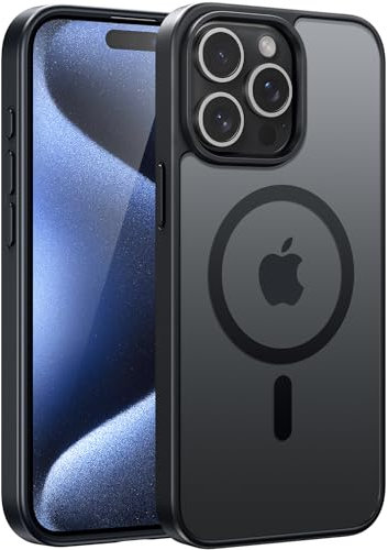 FNTCASE für iPhone 15 Pro Hülle: Magnetisch Matt Durchscheinende Rückseite Dünne Handyhülle Militärstandard Fallschutz Stoßfest Case Robust Kratzfest Schutzhülle Schwarz