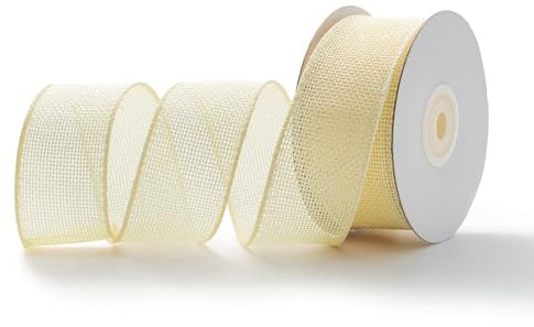 MORSUNBELA Beige Schleifenband Geschenkband Breit 3,8 cm Burlap Vintage Verdrahtet Sackleinen Decoband