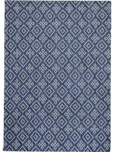 Knutzen Wohnen City Wollteppich flach gewebt 60 x 110 cm Blau - Teppich Wolle Natur -Naturteppich mit Rautenmuster - Stilvolles Design mit Bequemlichkeit für Ihr Zuhause