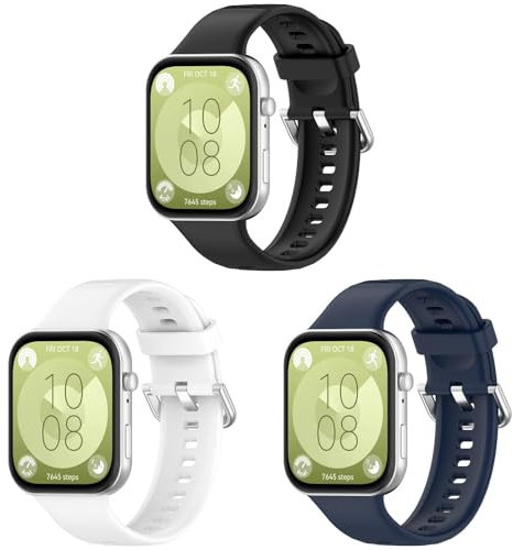 Armbänder Kompatibel mit Huawei Watch Fit 3 Armband für Damen Herren, 3 Stück Weiches Silikon Ersatzarmband Sportarmband Uhrenarmband für Huawei Watch Fit 3 Smartwatch (Schwarz + Weiß + Blau)