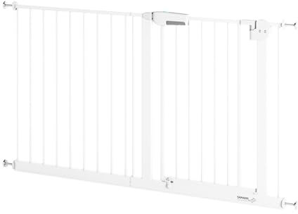 Sämann Türschutzgitter & Treppenschutzgitter zum Klemmen ohne Bohren | selbstschließendes Absperrgitter mit Verlängerung | Absperrgitter | (135-145 cm, Elefantenfuß Form)