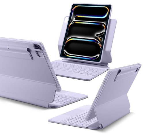 ESR iPad Pro 13 Inch Case with Keyboard (M4, 2024), iPad Pro 13 Keyboard Case with Easy-Set Magnetic Stand, Portrait/Raised Modes for iPad Pro 13 Keyboard, Removable Case, Rebound 360 Series, Purple