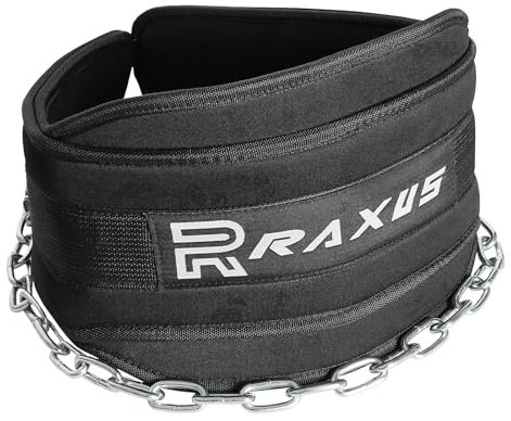 RAXUS Cintura zavorra Dominate Pesi con 2 Moschettoni - Cintura da Gym, Powerlifting, Palestra, Weightlifting - Dip Belt - Uomo e Donna