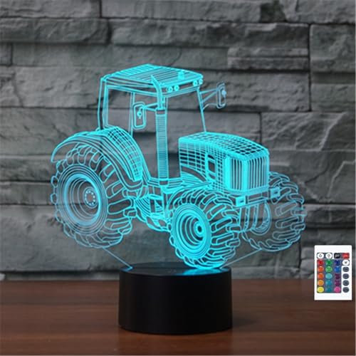 FLRXHK Traktor 3D-Illusions-Nachtlicht, Touch-Tischlampe mit Fernbedienung, 16 Farben, optisches USB-LED-Nachtlicht für Kinder, Geschenk, Raumdekoration