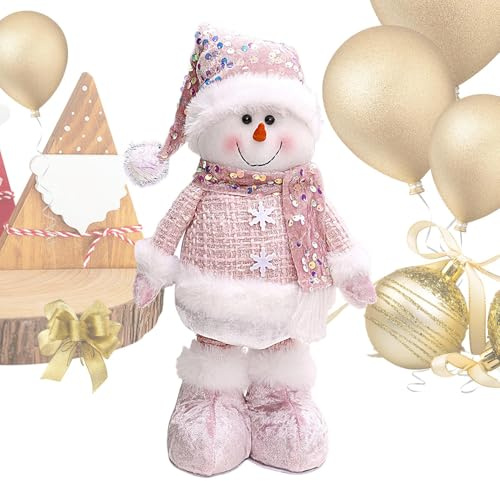 Bonhomme de neige debout de Noël, Gnomes de Noël debout - Figurines en peluche de Noël debout roses | Peluche Gnome avec chapeau, décoration de maison d'hiver, décoration de sol pour porte fenêtre de