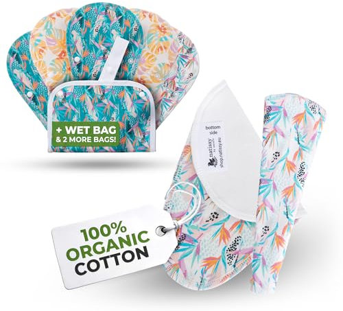 ÖkoKomfort STRING Slipeinlagen waschbar aus Bio Baumwolle (TANGA, 7er-Pack); dünne hochtemperatur-waschbare Slipeinlagen für Damen & Mädchen; 100% Atmungsaktiv (kein PUL/TPU) für täglichen Ausfluss